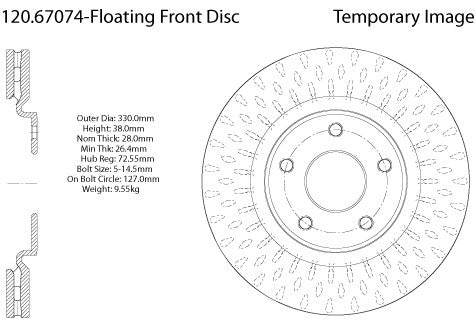 Centric Premium Front Pair Brake Rotors 2012-2016 Dodge GRAND CARAVAN [330mm Front & 328mm Rear Disc]- 120.67074 - (2016 2015 2014 2013 2012)