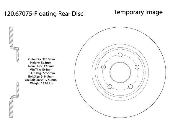 Centric Premium Rear Pair Brake Rotors 2012-2014 RAM C/V [330mm Front & 328mm Rear Disc]- 120.67075 - (2014 2013 2012)