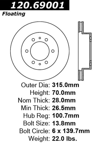 Centric Premium Front Pair Brake Rotors 2009-2010 Hummer H3T - 120.69001 - (2010 2009)