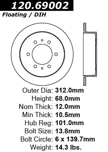 Centric Premium Rear Pair Brake Rotors 2009-2010 Hummer H3T - 120.69002 - (2010 2009)