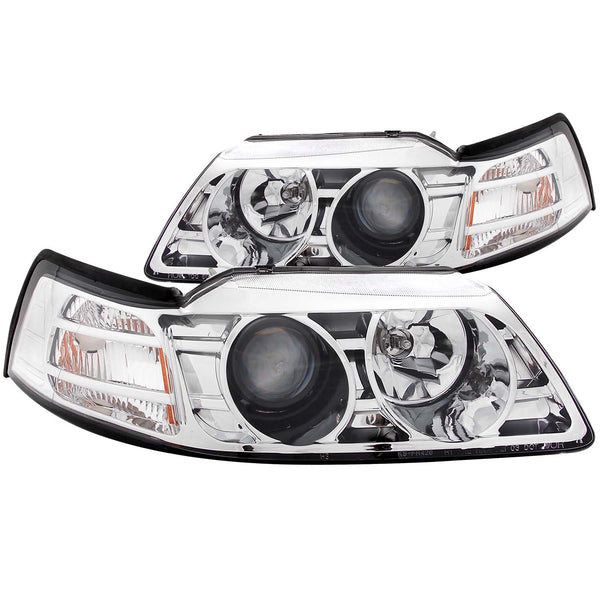 ANZO USA Projector Headlight Set for 1999-2004 Ford Mustang - 121043 - (2004 2003 2002 2001 2000 1999)