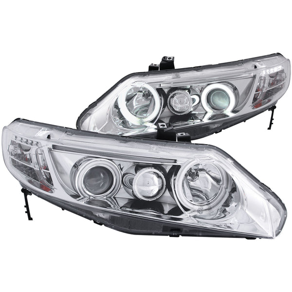 ANZO USA Projector Headlight Set w/Halo for 2006-2011 Honda Civic LX Coupe - 121061 - (2011 2010 2009 2008 2007 2006)