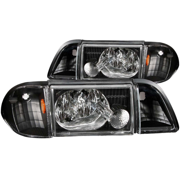 ANZO USA Crystal Headlight Set for 1987-1993 Ford Mustang - 121192 - (1993 1992 1991 1990 1989 1988 1987)