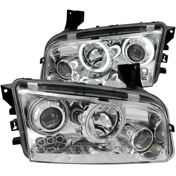 ANZO USA Projector Headlight Set w/Halo for 2006-2010 Dodge Charger - 121217 - (2010 2009 2008 2007 2006)