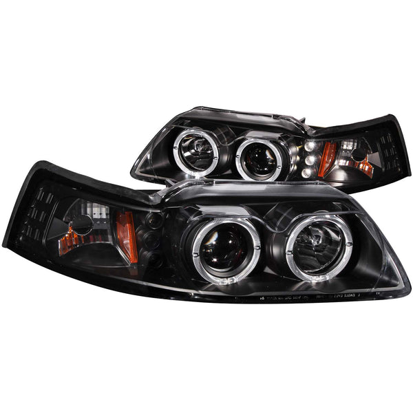 ANZO USA Projector Headlight Set w/Halo for 1999-2004 Ford Mustang - 121303 - (2004 2003 2002 2001 2000 1999)