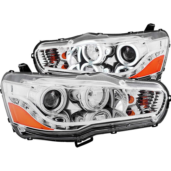 ANZO USA Projector Headlight Set w/Halo for 2008-2015 Mitsubishi Lancer - 121427 - (2015 2014 2013 2012 2011 2010 2009 2008)