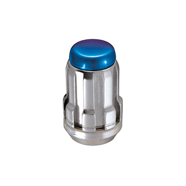 McGard M12 x 1.5 Tuner Style Cone Seat Lug Nuts-Chrome w/Blue Caps 1984-1994 Ford Tempo LX - [1994 1993 1992 1991 1990 1989 1988 1987 1986 1985 1984] - 65357BC