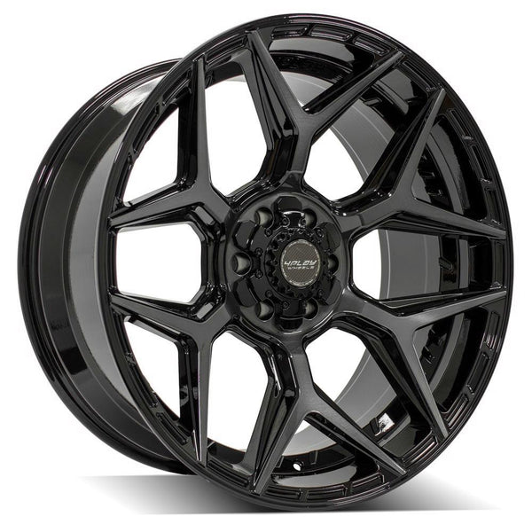 4PLAY 4P06 Gloss Black w/ Brushed Face & Tinted Clear Wheels for 2006-2010 Hummer H3    [] - 22x10 -18 mm - 22"  - (2010 2009 2008 2007 2006)