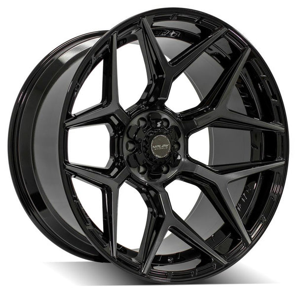 4PLAY 4P06 Gloss Black w/ Brushed Face & Tinted Clear Wheels for 1988-2000 Chevrolet K2500 (6-lug only)  [] - 24x12 -44 mm - 24"  - (2000 1999 1998 1997 1996 1995 1994 1993 1992 1991 1990 1989 1988)