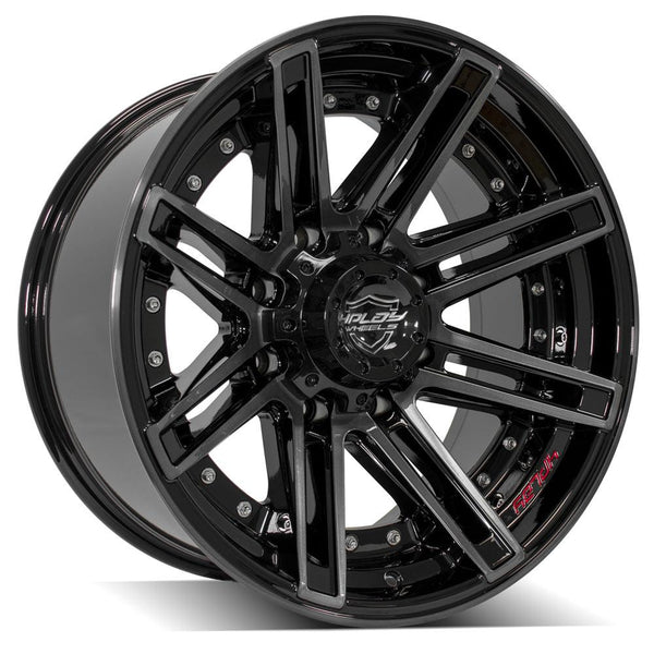 4PLAY 4P08 Gloss Black w/ Brushed Face & Tinted Clear Wheels for 1999-2023 Ford F-250 [] - 20x10 -24 mm - 20"  - (2023 2022 2021 2020 2019 2018 2017 2016 2015 2014 2013 2012 2011 2010 2009 2008 2007 2006 2005 2004 2003 2002 2001 2000 1999)