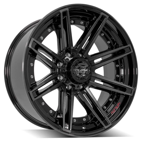 4PLAY 4P08 Gloss Black w/ Brushed Face & Tinted Clear Wheels for 2000-2005 Ford Excursion [] - 22x10 -24 mm - 22"  - (2005 2004 2003 2002 2001 2000)