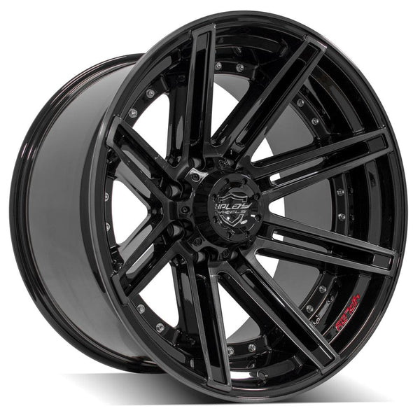 4PLAY 4P08 Gloss Black w/ Brushed Face & Tinted Clear Wheels for 1999-2023 Ford F-250 [] - 22x12 -44 mm - 22"  - (2023 2022 2021 2020 2019 2018 2017 2016 2015 2014 2013 2012 2011 2010 2009 2008 2007 2006 2005 2004 2003 2002 2001 2000 1999)