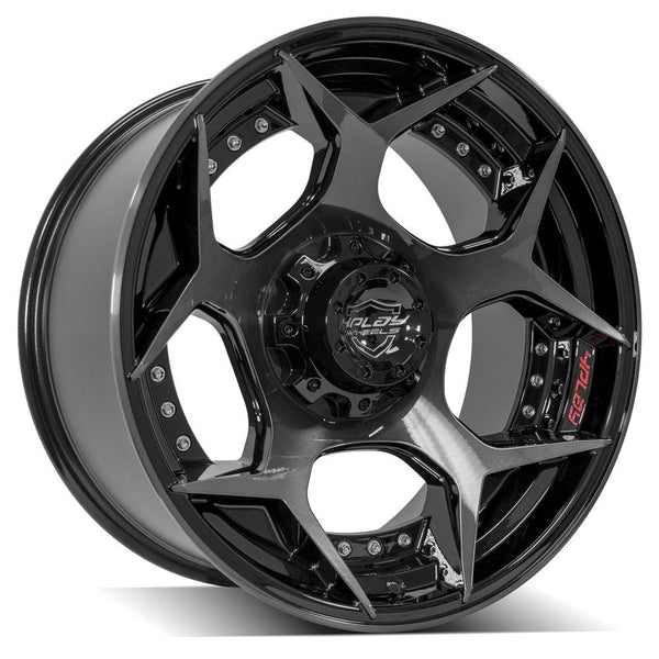 4PLAY 4P50 Gloss Black w/ Brushed Face & Tinted Clear Wheels for 1995-1999 Chevrolet Tahoe (2WD only) [] - 20x10 -24 mm - 20"  - (1999 1998 1997 1996 1995)