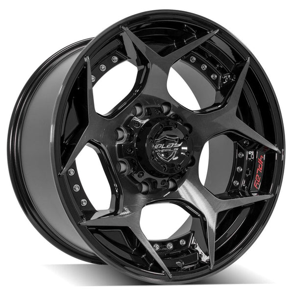 4PLAY 4P50 Gloss Black w/ Brushed Face & Tinted Clear Wheels for 1999-2023 Ford F-250 [] - 20x10 -24 mm - 20"  - (2023 2022 2021 2020 2019 2018 2017 2016 2015 2014 2013 2012 2011 2010 2009 2008 2007 2006 2005 2004 2003 2002 2001 2000 1999)