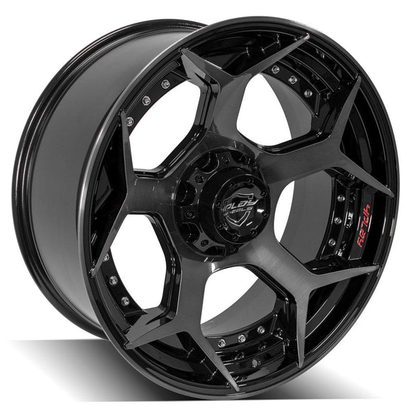 4PLAY 4P50 Gloss Black w/ Brushed Face & Tinted Clear Wheels for 2021-2022 GMC YUKON [] - 22x10 -18 mm - 22"  - (2022 2021)