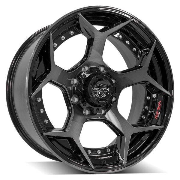 4PLAY 4P50 Gloss Black w/ Brushed Face & Tinted Clear Wheels for 1999-2023 Ford F-250 [] - 22x10 -24 mm - 22"  - (2023 2022 2021 2020 2019 2018 2017 2016 2015 2014 2013 2012 2011 2010 2009 2008 2007 2006 2005 2004 2003 2002 2001 2000 1999)