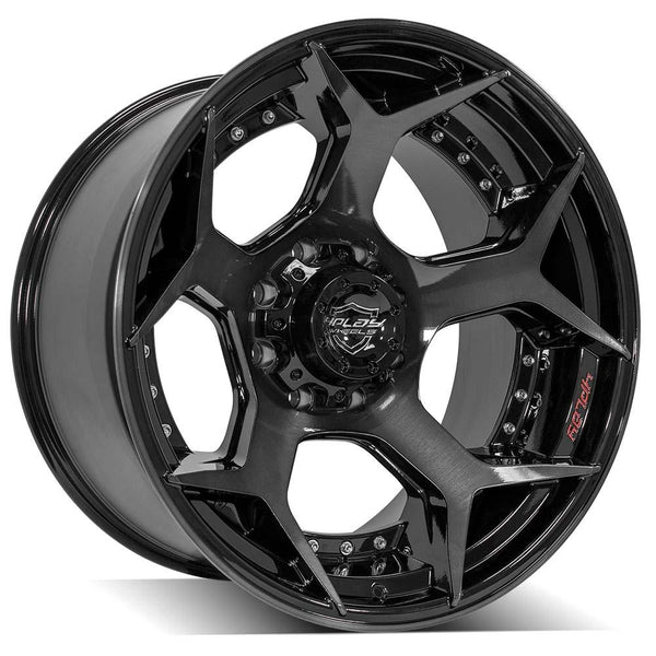 4PLAY 4P50 Gloss Black w/ Brushed Face & Tinted Clear Wheels for 1999-2023 Ford F-250 [] - 22x12 -44 mm - 22"  - (2023 2022 2021 2020 2019 2018 2017 2016 2015 2014 2013 2012 2011 2010 2009 2008 2007 2006 2005 2004 2003 2002 2001 2000 1999)