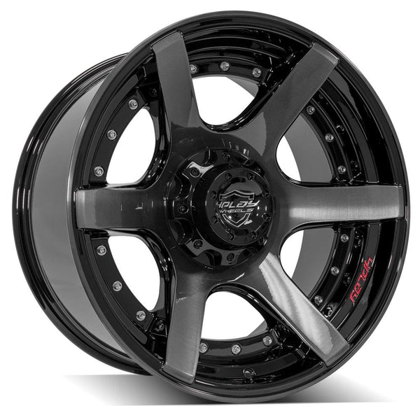 4PLAY 4P60 Gloss Black w/ Brushed Face & Tinted Clear Wheels for 2007-2023 Jeep Wrangler   [] - 20x10 -24 mm - 20"  - (2023 2022 2021 2020 2019 2018 2017 2016 2015 2014 2013 2012 2011 2010 2009 2008 2007)