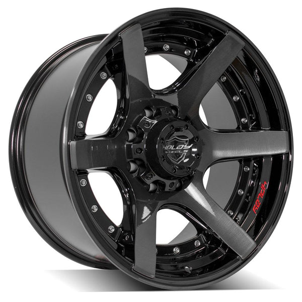 4PLAY 4P60 Gloss Black w/ Brushed Face & Tinted Clear Wheels for 2000-2005 Ford Excursion [] - 20x10 -24 mm - 20"  - (2005 2004 2003 2002 2001 2000)