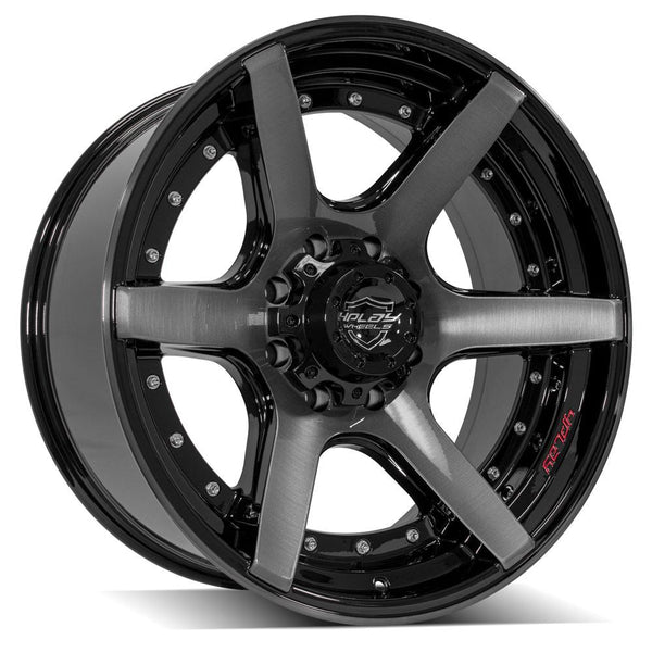 4PLAY 4P60 Gloss Black w/ Brushed Face & Tinted Clear Wheels for 2000-2005 Ford Excursion [] - 22x10 -24 mm - 22"  - (2005 2004 2003 2002 2001 2000)