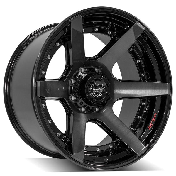 4PLAY 4P60 Gloss Black w/ Brushed Face & Tinted Clear Wheels for 2000-2005 Ford Excursion [] - 22x12 -44 mm - 22"  - (2005 2004 2003 2002 2001 2000)