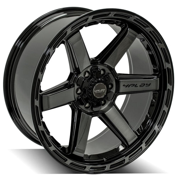 4PLAY 4P63 Gloss Black w/ Brushed Face & Tinted Clear Wheels for 2019-2022 GMC SIERRA 1500 [] - 22x10 -18 mm - 22"  - (2022 2021 2020 2019)