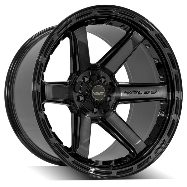 4PLAY 4P63 Gloss Black w/ Brushed Face & Tinted Clear Wheels for 2015-2018 Ram Rebel 1500 5 Lug [] - 22x12 -44 mm - 22"  - (2018 2017 2016 2015)