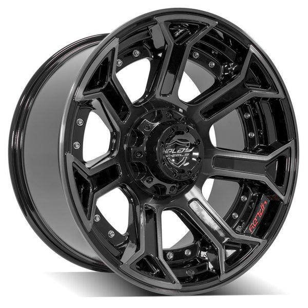 4PLAY 4P70 Gloss Black w/ Brushed Face & Tinted Clear Wheels for 1994-2010 Dodge Ram 1500  [] - 20x10 -24 mm - 20"  - (2010 2009 2008 2007 2006 2005 2004 2003 2002 2001 2000 1999 1998 1997 1996 1995 1994)