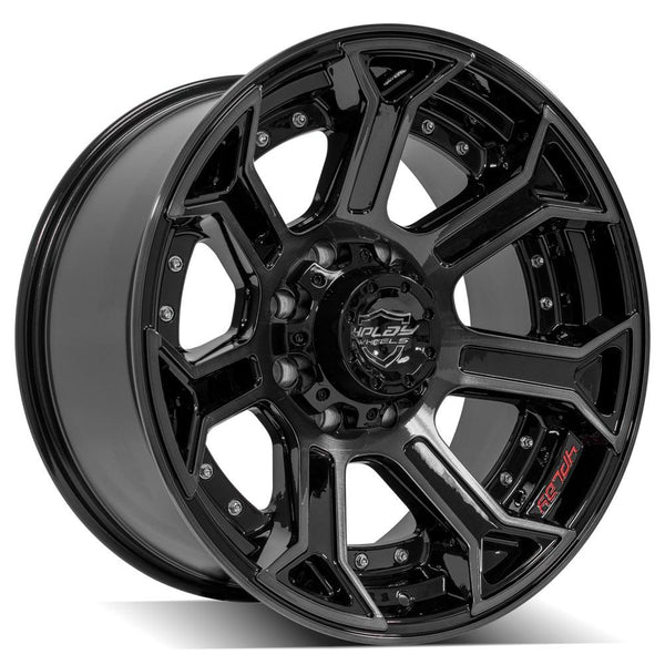 4PLAY 4P70 Gloss Black w/ Brushed Face & Tinted Clear Wheels for 1999-2023 Ford F-250 [] - 20x10 -24 mm - 20"  - (2023 2022 2021 2020 2019 2018 2017 2016 2015 2014 2013 2012 2011 2010 2009 2008 2007 2006 2005 2004 2003 2002 2001 2000 1999)