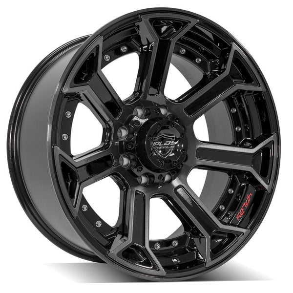 4PLAY 4P70 Gloss Black w/ Brushed Face & Tinted Clear Wheels for 1999-2023 Ford F-250 [] - 22x10 -24 mm - 22"  - (2023 2022 2021 2020 2019 2018 2017 2016 2015 2014 2013 2012 2011 2010 2009 2008 2007 2006 2005 2004 2003 2002 2001 2000 1999)