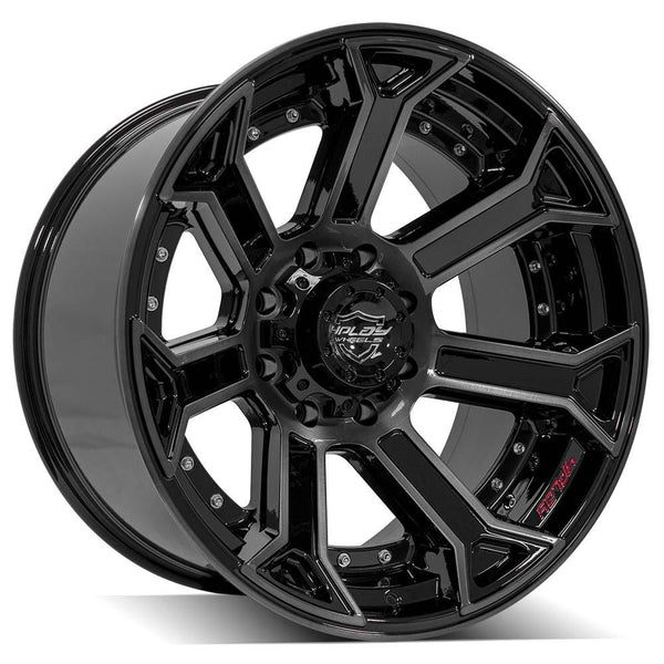 4PLAY 4P70 Gloss Black w/ Brushed Face & Tinted Clear Wheels for 1999-2023 Ford F-350 [] - 22x12 -44 mm - 22"  - (2023 2022 2021 2020 2019 2018 2017 2016 2015 2014 2013 2012 2011 2010 2009 2008 2007 2006 2005 2004 2003 2002 2001 2000 1999)