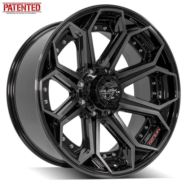 4PLAY 4P80R Gloss Black w/ Brushed Face & Tinted Clear Wheels for 2000-2005 Ford Excursion [] - 22x10 -24 mm - 22"  - (2005 2004 2003 2002 2001 2000)