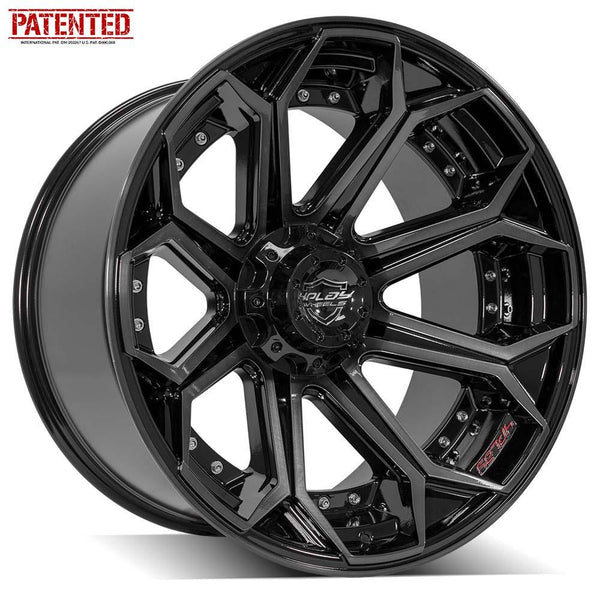 4PLAY 4P80R Gloss Black w/ Brushed Face & Tinted Clear Wheels for 2015-2018 Ram Rebel 1500 5 Lug [] - 22x12 -44 mm - 22"  - (2018 2017 2016 2015)