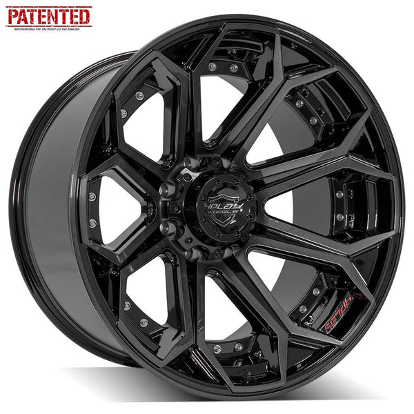 4PLAY 4P80R Gloss Black w/ Brushed Face & Tinted Clear Wheels for 1999-2023 Ford F-350 [] - 22x12 -44 mm - 22"  - (2023 2022 2021 2020 2019 2018 2017 2016 2015 2014 2013 2012 2011 2010 2009 2008 2007 2006 2005 2004 2003 2002 2001 2000 1999)