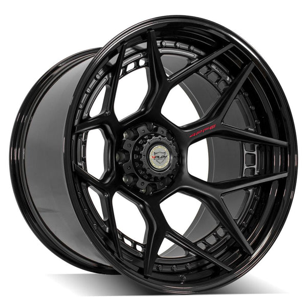 4PLAY 4PF6 Matte Black Center w/ Gloss Black Barrel Wheels for 1999-2023 Ford F-350 [] - 24x14 -76 mm - 24"  - (2023 2022 2021 2020 2019 2018 2017 2016 2015 2014 2013 2012 2011 2010 2009 2008 2007 2006 2005 2004 2003 2002 2001 2000 1999)