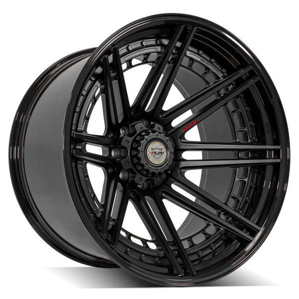 4PLAY 4PF8 Matte Black Center w/ Gloss Black Barrel Wheels for 1999-2023 Ford F-350 [] - 24x14 -76 mm - 24"  - (2023 2022 2021 2020 2019 2018 2017 2016 2015 2014 2013 2012 2011 2010 2009 2008 2007 2006 2005 2004 2003 2002 2001 2000 1999)