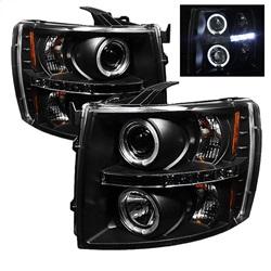 Spyder Auto Projector Headlights - LED Halo - LED - Black - High H1 - Low H1 for 2007-2014 Chevrolet Silverado 3500 HD - 5009494 - (2014 2013 2012 2011 2010 2009 2008 2007)