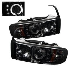 Spyder Auto Ram Sport - Projector Headlights - LED Halo - LED - Smoke - High 9005 - Low H1 for 1994-2002 Dodge Ram 2500 - 5010100 - (2002 2001 2000 1999 1998 1997 1996 1995 1994)