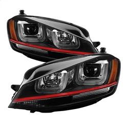 Spyder Auto Projector Headlights - DRL LED - Red Stripe - Black for 2015-2016 Volkswagen Golf R - 5080592 - (2016 2015)