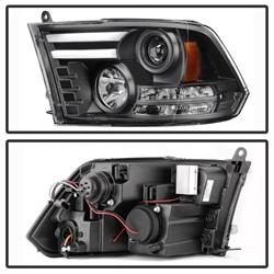 Spyder Auto Projector Headlights - Halogen - Light Bar DRL - Black - Low H1 for 2011-2016 Ram 1500 - 5081001 - (2016 2015 2014 2013 2012 2011)