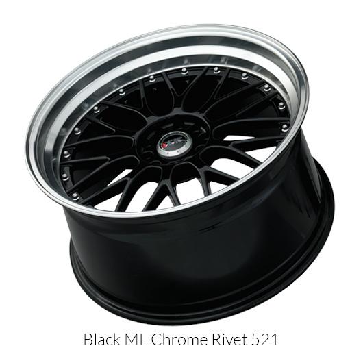 XXR 521 Black with Machined Lip Wheels for 2001-2010 CHRYSLER PT CRUISER SEDAN Turbo - 17x7 38 mm - 17" - (2010 2009 2008 2007 2006 2005 2004 2003 2002 2001)