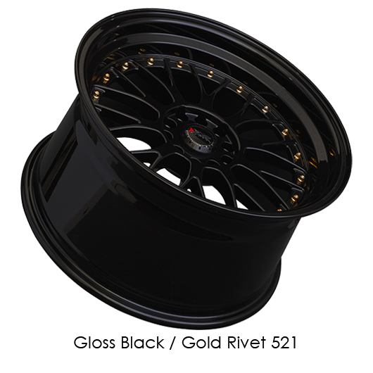 XXR 521 Gloss Black with Gold Rivets Wheels for 2015-2018 KIA K900 - 18x8.5 35 mm - 18" - (2018 2017 2016 2015)