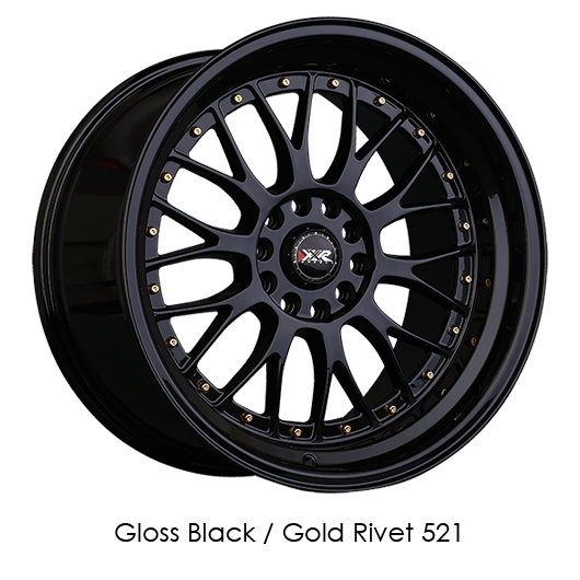 XXR 521 Gloss Black with Gold Rivets Wheels for 2006-2010 HYUNDAI SONATA - 17x7 38 mm - 17" - (2010 2009 2008 2007 2006)