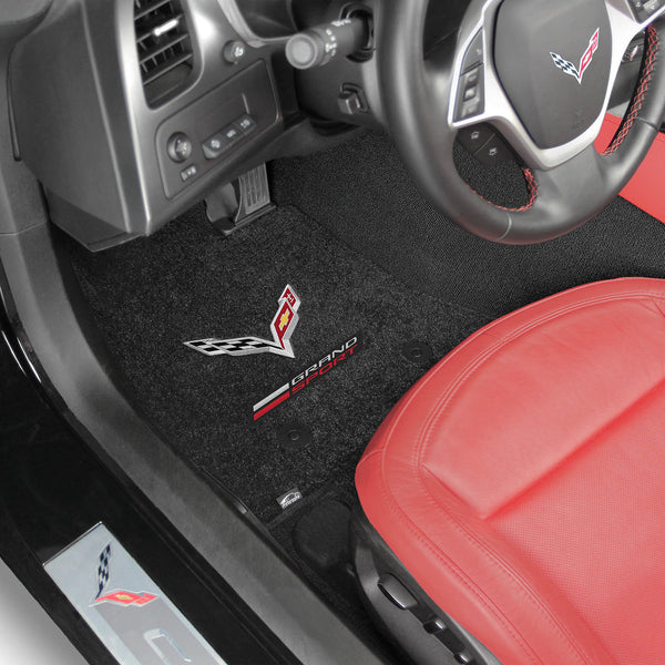 Lloyd Mat's CHEVROLET CORVETTE C7 2014-2017 Front Floor Mats JET ULTIMAT GRAND SPORT + FLAGS DOUBLE LOGO - 600303 - (2017 2016 2015 2014)