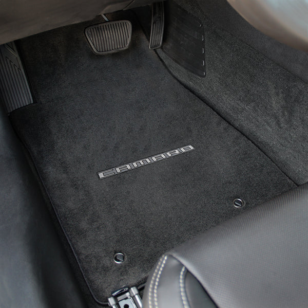 Lloyd Mat's Chevrolet CAMARO 2010-2016 Front Floor Mats EBONY VELOURTEX CAMARO LOGO - 620001 - (2016 2015 2014 2013 2012 2011 2010)