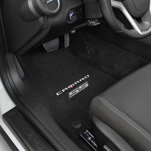 Lloyd Mat's CHEVROLET CAMARO 2016-2017 Front Floor Mats EBONY VELOURTEX CAMARO + SS SILVER DOUBLE LOGO - 620199 - (2017 2016)