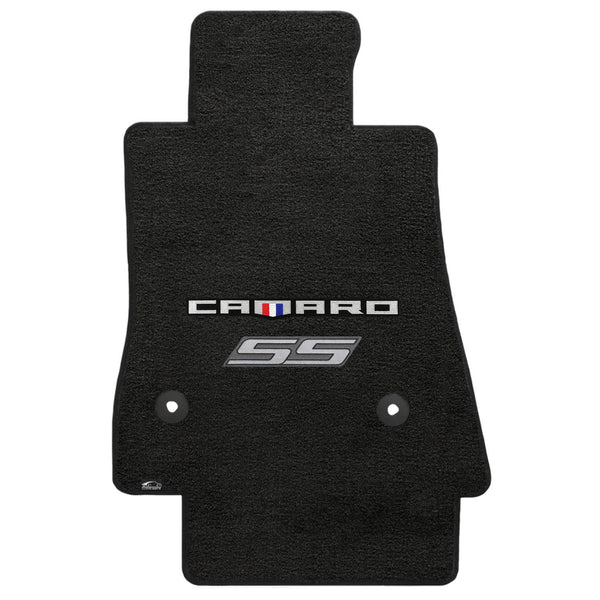 Lloyd Mat's CHEVROLET CAMARO 2016-2017 Front Floor Mats EBONY VELOURTEX CAMARO + SS SILVER DOUBLE LOGO - 620199 - (2017 2016)