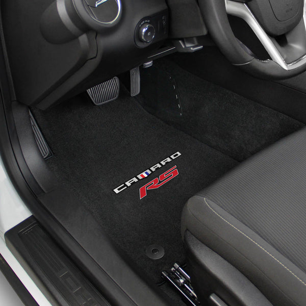 Lloyd Mat's CHEVROLET CAMARO 2016-2017 Front Floor Mats EBONY VELOURTEX CAMARO + RS RED DOUBLE LOGO - 620202 - (2017 2016)