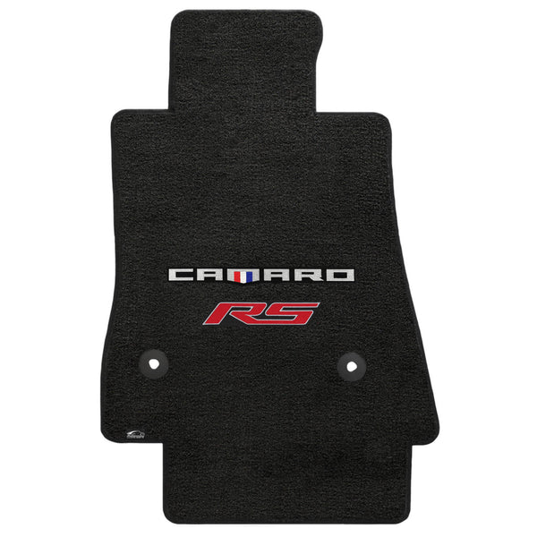 Lloyd Mat's CHEVROLET CAMARO 2016-2017 Front Floor Mats EBONY VELOURTEX CAMARO + RS RED DOUBLE LOGO - 620202 - (2017 2016)