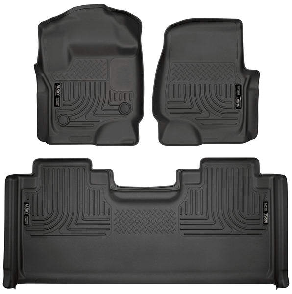 Husky Liners WeatherBeater Front & 2nd Seat Rear Floor Liners Mat for 2017-2019 Ford F-250 Super Duty Extended Cab Pickup - 94071 [2019 2018 2017]